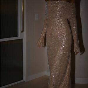 Meshki Glittering Long Sleeve Dress - Cream